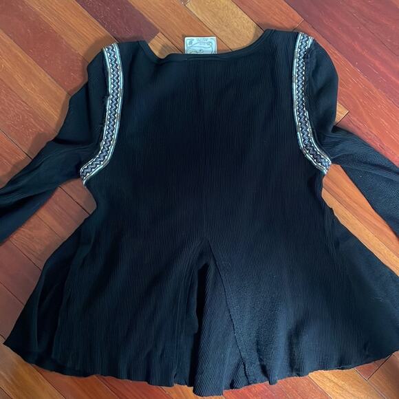 Free People x Marion Black Burgundy Embroidered Waffle Thermal Top Long Sleeve - Picture 7 of 9